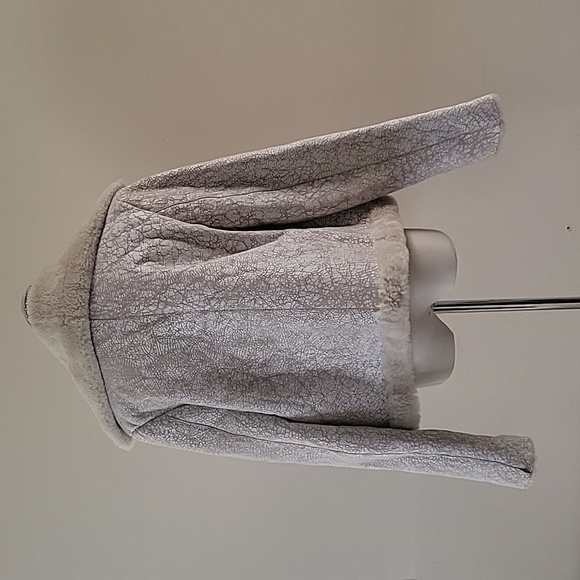 Vintage Y2K Genuine Shearling Leather Distressed Moto Biker Jacket Small Beige - Picture 3 of 10